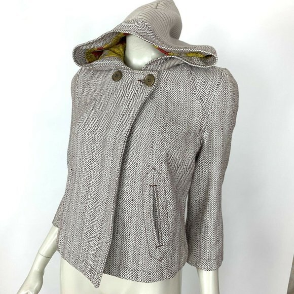 Tulle 3/4 Sleeve Crop Jacket Hood Lined Cotton NWT - Picture 3 of 8